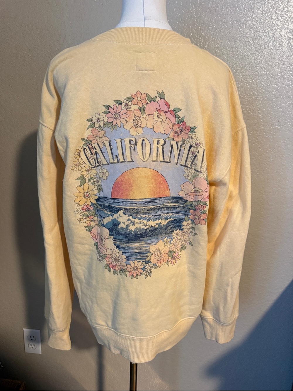 Women's Pale Yellow Billabong Crewneck Sweater - Picture 3 of 7